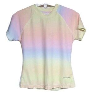 Eddie Bauer Youth Swim Top Rashguard Swimwear Rainbow Pastels Tie Dye Kids Small